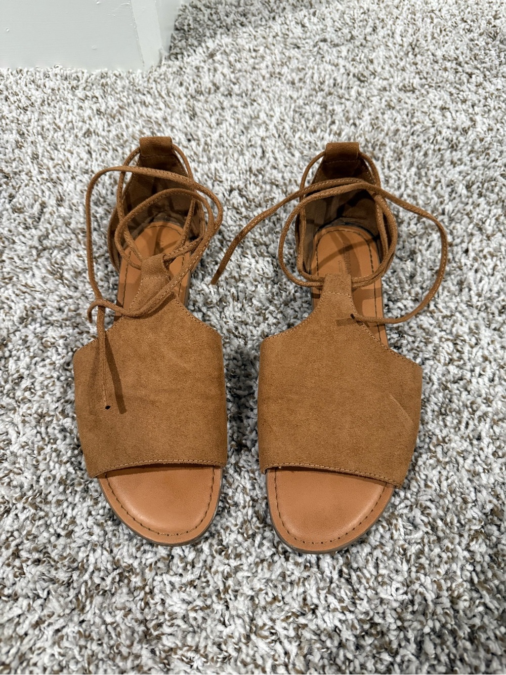 Women's Tan Suede Lace-Up Open-Toe Sandals